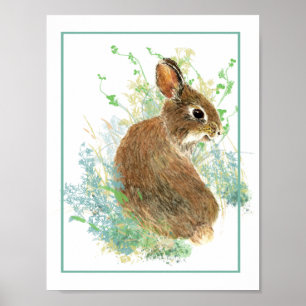 Cute Watercolor Bunny Rabbit Farm Animal Poster