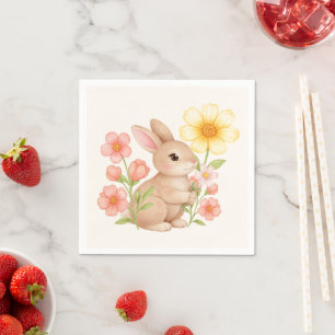 Cute Watercolor Bunny Rabbit Floral Napkin