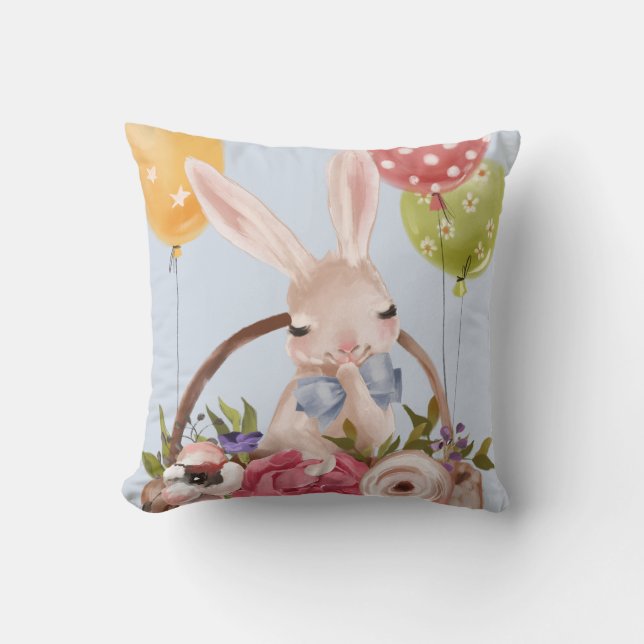 Cute Watercolor Bunny Rabbit Flowers | Easter Cushion (Front)