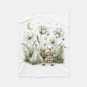 Cute Watercolor Bunny Rabbit with Moon and Stars Fleece Blanket