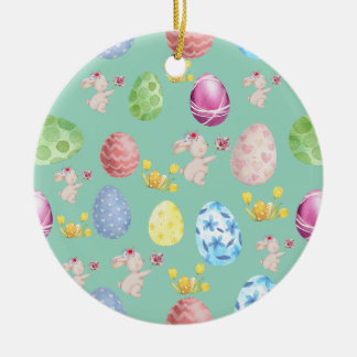 Cute Watercolor Bunny Sage Green yellow Easter Ceramic Tree Decoration