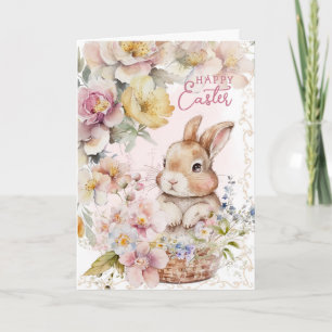 Cute Watercolor Bunny   Spring Flowers   Photo  Card