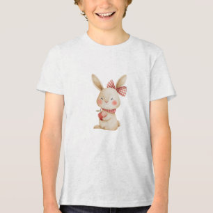Cute Watercolor Bunny with Apple Illustration Tri-Blend Shirt