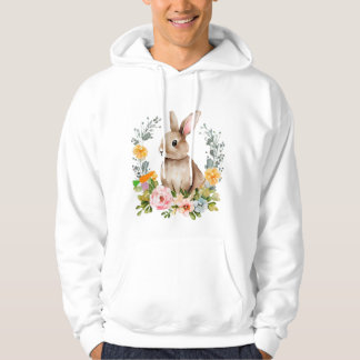 Cute Watercolor Bunny with Floral Wreath Hoodie