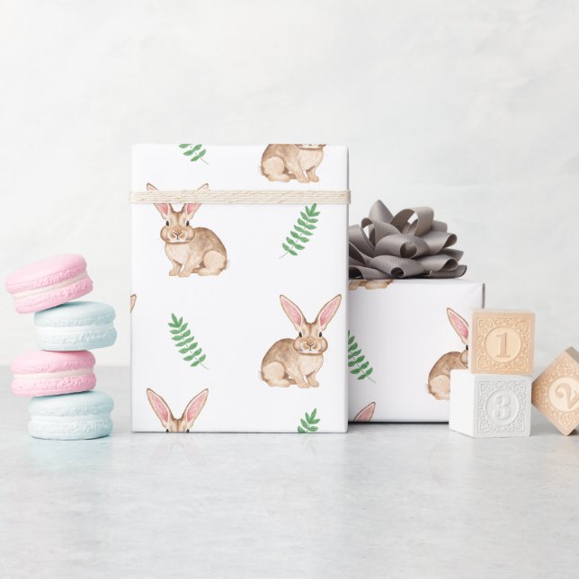 Cute Watercolor Bunny With Greenery Wrapping Paper (Baby Shower)