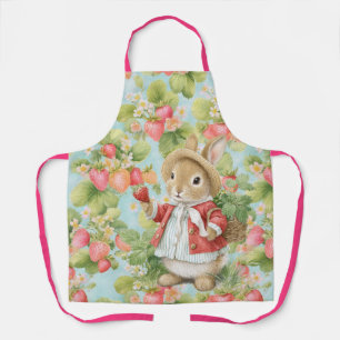 Cute Watercolor Bunny with Strawberries Apron