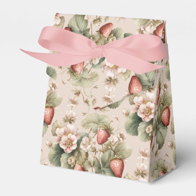 Cute Watercolor Bunny with Strawberries Favour Box (Front Side)