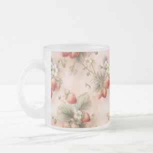 Cute Watercolor Bunny with Strawberries Frosted Glass Coffee Mug