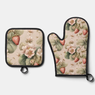 Cute Watercolor Bunny with Strawberries Oven Mitt & Pot Holder Set