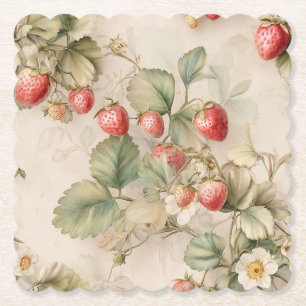 Cute Watercolor Bunny with Strawberries Paper Coaster