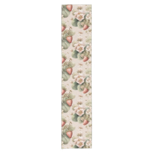 Cute Watercolor Bunny with Strawberries Short Table Runner