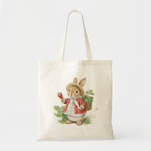 Cute Watercolor Bunny with Strawberries Tote Bag