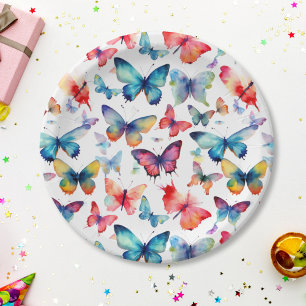 Cute Watercolor Butterflies Pattern Paper Plate