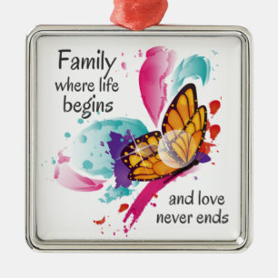 Cute Watercolor Butterfly Family Life Quote Metal Tree Decoration