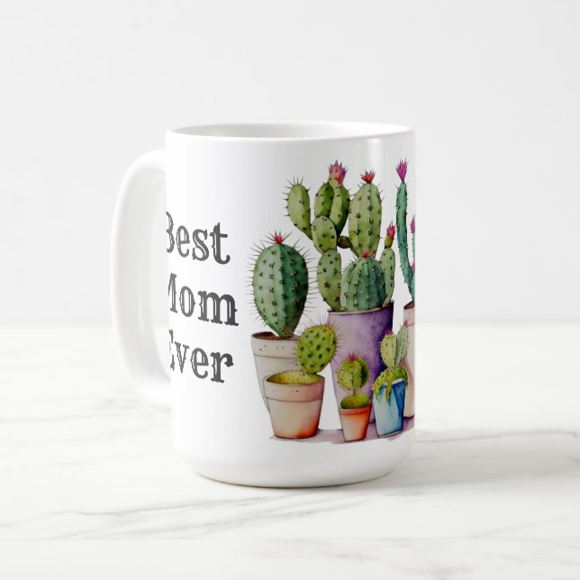 Cute watercolor cacti cactus succulents Best Mum  Coffee Mug (Front Left)