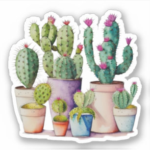 Cute watercolor cacti cactus succulents in pots