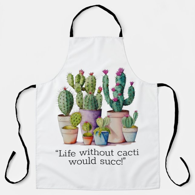 Cute watercolor cacti cactus succulents in pots apron (Front)