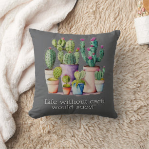 Cute watercolor cacti cactus succulents in pots cushion