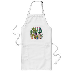 Cute watercolor cacti cactus succulents in pots long apron