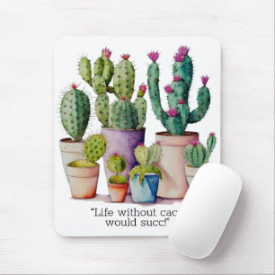 Cute watercolor cacti cactus succulents in pots mouse mat