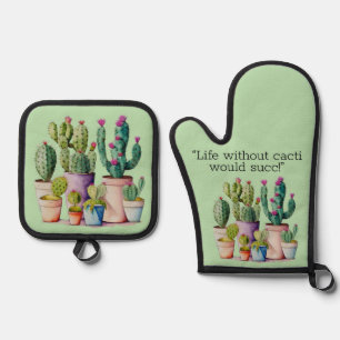 Cute watercolor cacti cactus succulents in pots oven mitt & pot holder set