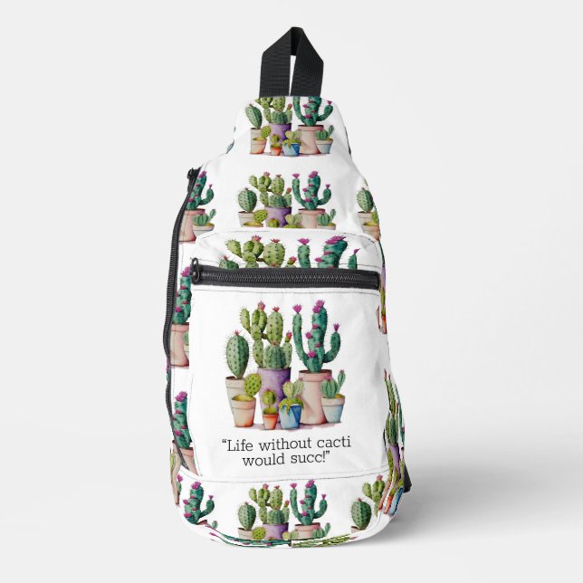 Cute watercolor cacti cactus succulents in pots sling bag (Front)