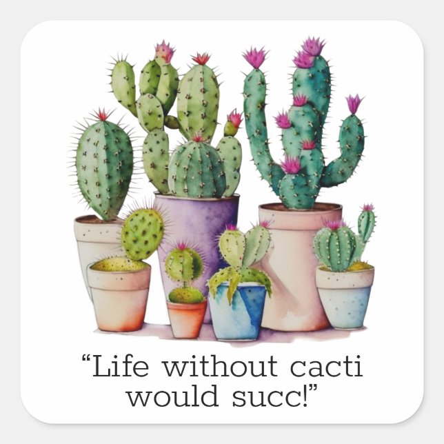 Cute watercolor cacti cactus succulents in pots square sticker (Front)