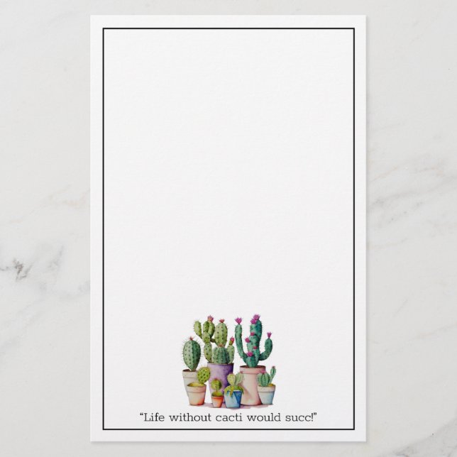 Cute watercolor cacti cactus succulents in pots stationery (Front)