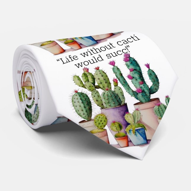 Cute watercolor cacti cactus succulents in pots tie (Rolled)