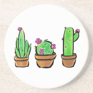 Cute watercolor Cactus cacti succulents  Coaster
