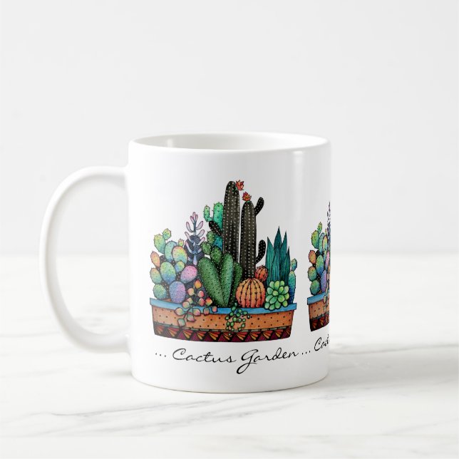Cute Watercolor Cactus Garden In Pot Coffee Mug (Left)
