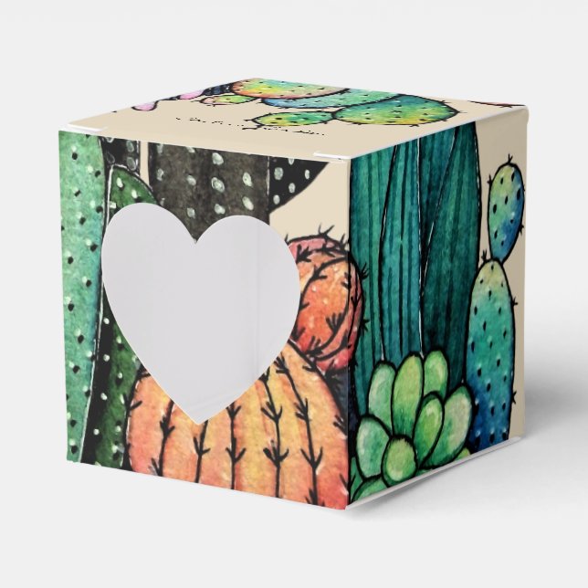 Cute Watercolor Cactus Garden In Pot Favour Box (Front Side)