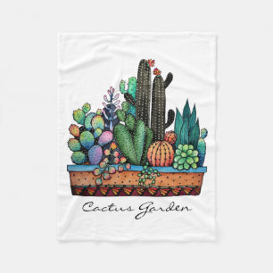 Cute Watercolor Cactus Garden In Pot Fleece Blanket