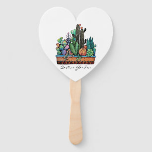 Cute Watercolor Cactus Garden In Pot Hand Fan
