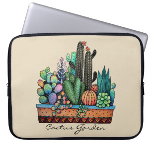 Cute Watercolor Cactus Garden In Pot Laptop Sleeve