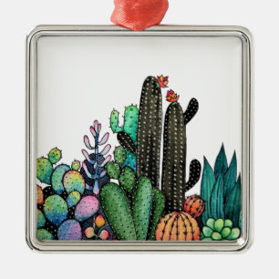 Cute Watercolor Cactus Garden In Pot Metal Tree Decoration