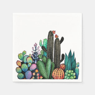 Cute Watercolor Cactus Garden In Pot Napkin