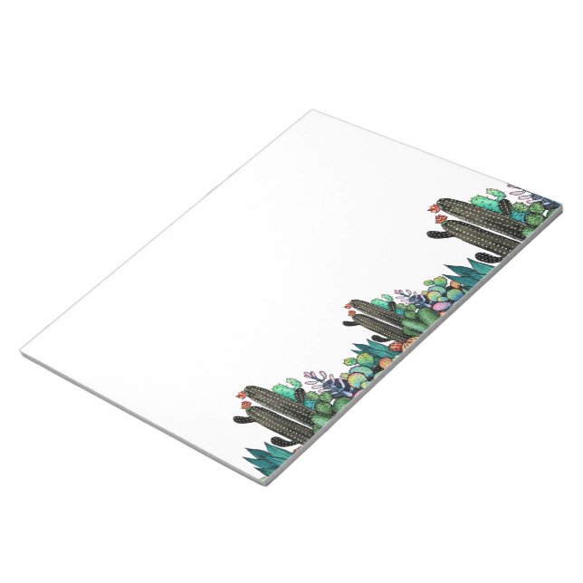 Cute Watercolor Cactus Garden In Pot Notepad (Angled)