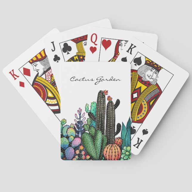 Cute Watercolor Cactus Garden In Pot Playing Cards (Back)