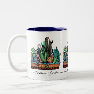 Cute Watercolor Cactus Garden In Pot Two-Tone Coffee Mug