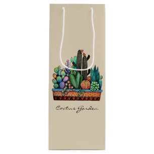 Cute Watercolor Cactus Garden In Pot Wine Gift Bag