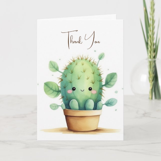 Cute Watercolor Cactus In Pot Card (Front)