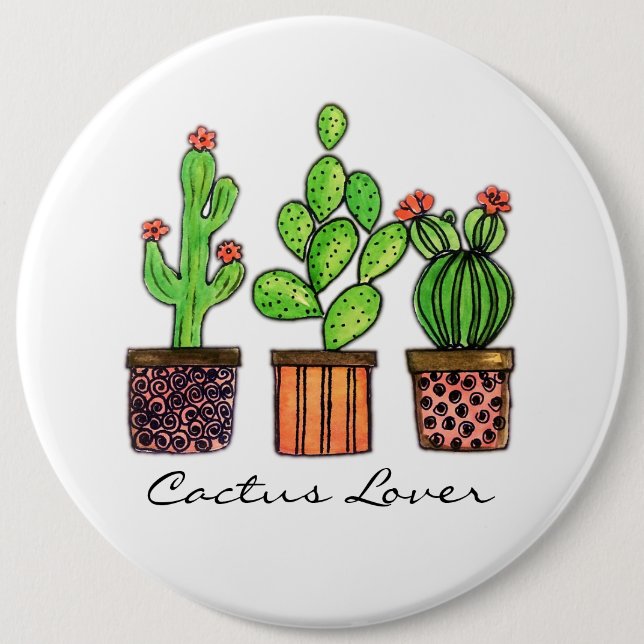 Cute Watercolor Cactus In Pots 6 Cm Round Badge (Front)