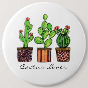 Cute Watercolor Cactus In Pots 6 Cm Round Badge
