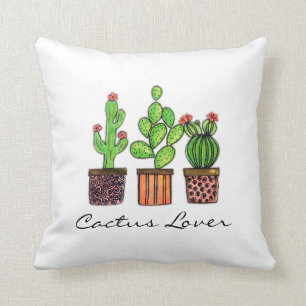 Cute Watercolor Cactus In Pots Cushion