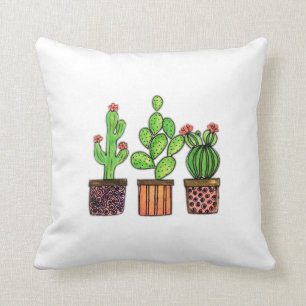 Cute Watercolor Cactus In Pots Cushion