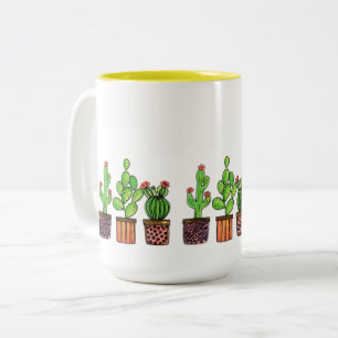 Cute Watercolor Cactus In Pots Two-Tone Coffee Mug