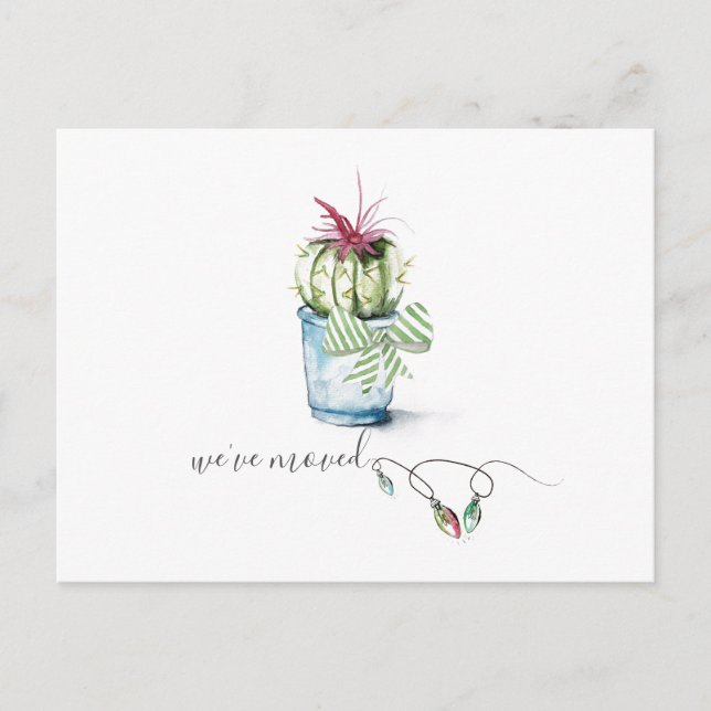 Cute Watercolor Cactus Moving Announcement Postcard (Front)