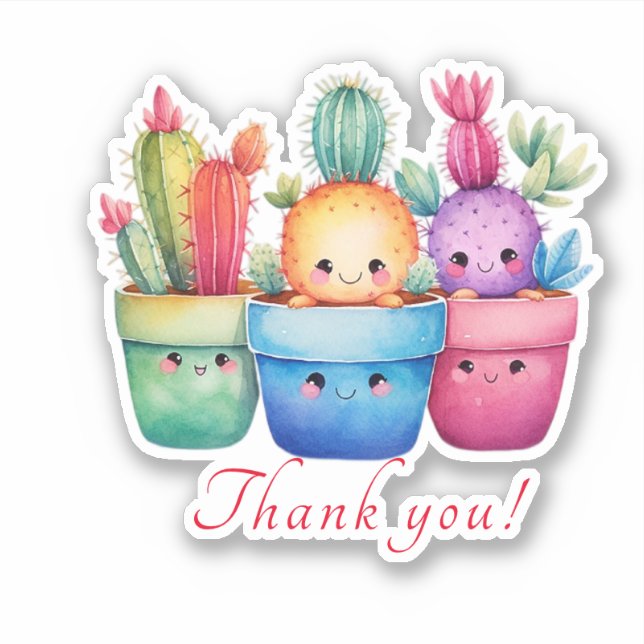 Cute Watercolor Cactus Pink Thank you Custom Cut (Front)