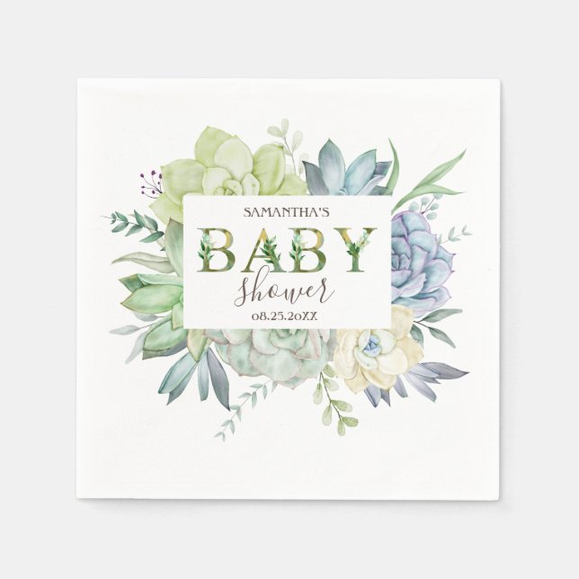 Cute Watercolor Cactus Succulents Napkin (Front)